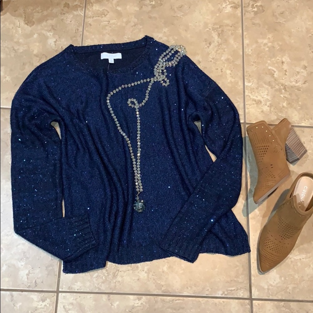 🎁💙NEW💙New Directions Navy Sequined sweater - Picture 6 of 7